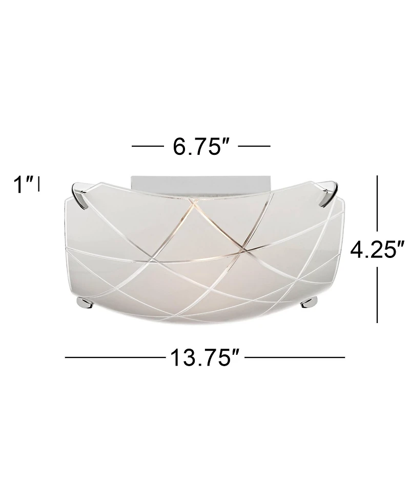 Lattice Modern Close To Ceiling Light Flush Mount Fixture 13.75" Wide Chrome Silver Frosted Glass Bowl Shade for Bedroom Hallway Living Room Dini