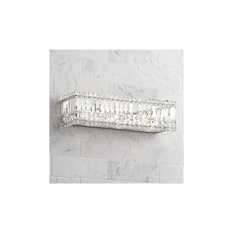 Possini Euro Design Crystal Columns Modern Wall Light Chrome 23" Light Bar Fixture for Bedroom Bathroom Vanity Reading Living Room Hallway House