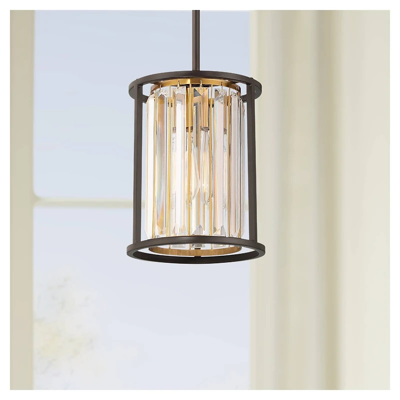 Possini Euro Design Milne Bronze Brown Gold Mini Pendant Lighting 8" Wide Modern Clear Crystal Rods Fixture for Dining Room House Bedroom Kitchen Isla