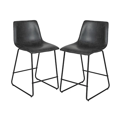 24 Inch Faux Counter Height Bucket Seat Stools, Set Of 2