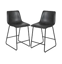 24 Inch Faux Counter Height Bucket Seat Stools, Set Of 2