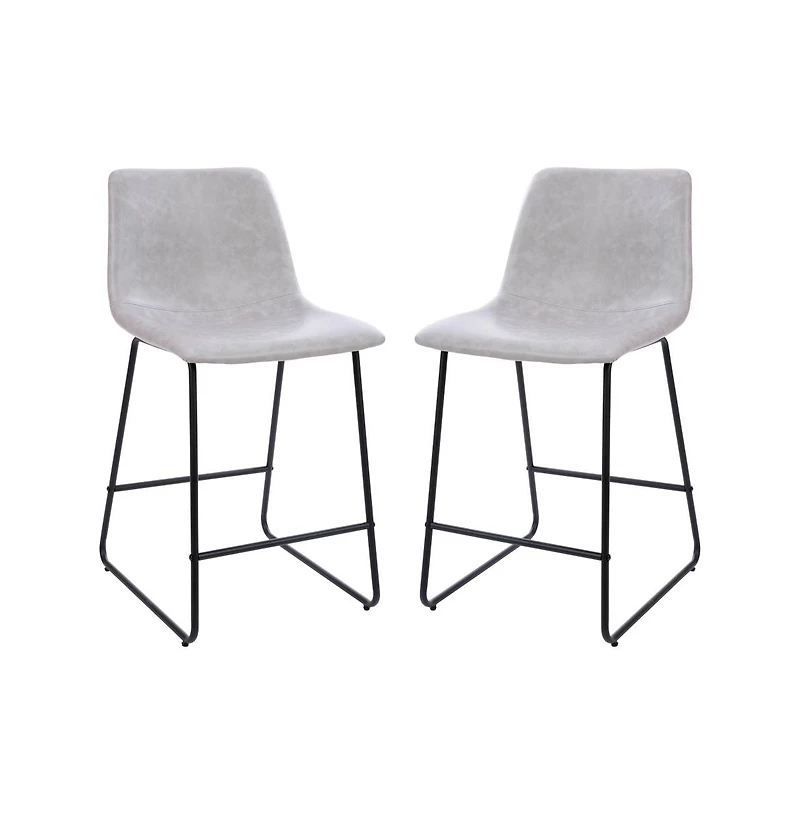 24 Inch Faux Counter Height Bucket Seat Stools, Set Of 2