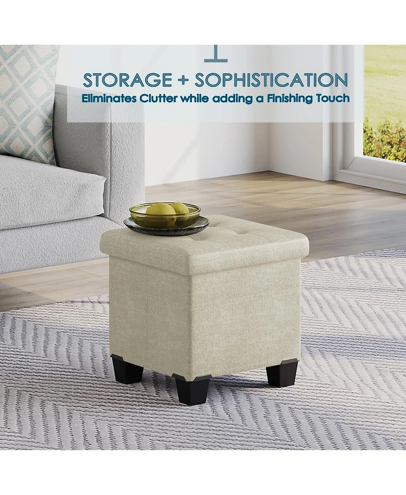 Nestl 15 Inch Ottoman Storage Bench with Storage Bins - Leatherette or Linen Finish
