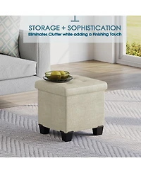 Nestl 15 Inch Ottoman Storage Bench with Storage Bins - Leatherette or Linen Finish