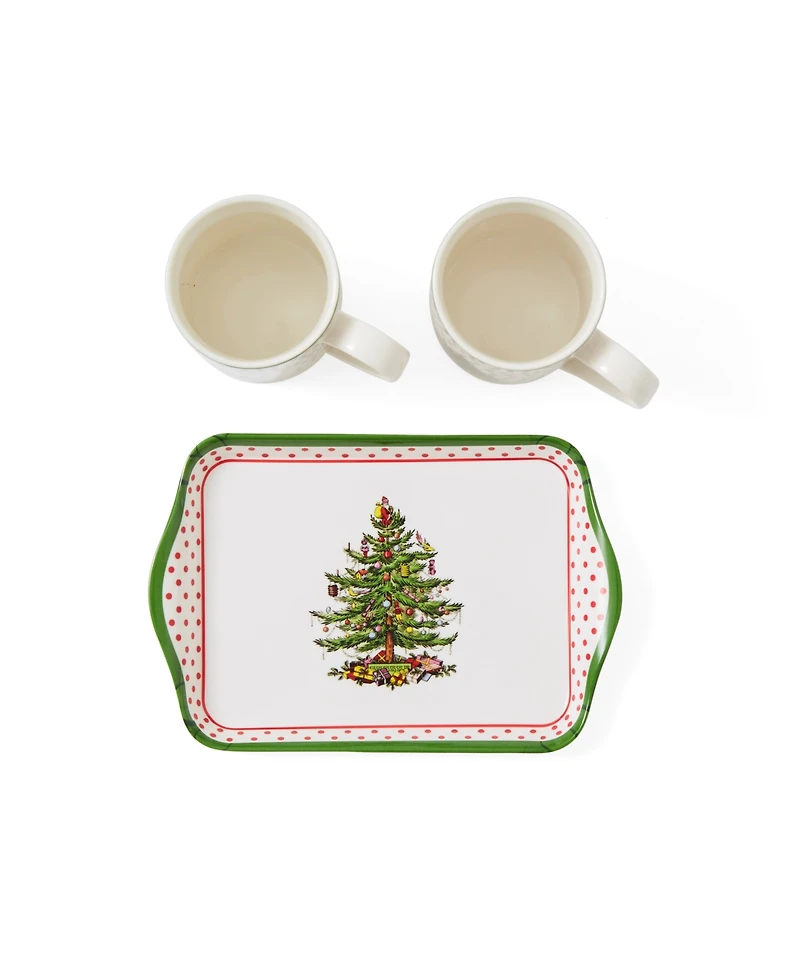 Spode Christmas Tree Polka Dot Mug and Tray Set, 3 Pieces