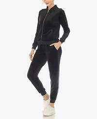 White Mark Women's Faux Leather Stripe Velour 2 Piece Tracksuit Set