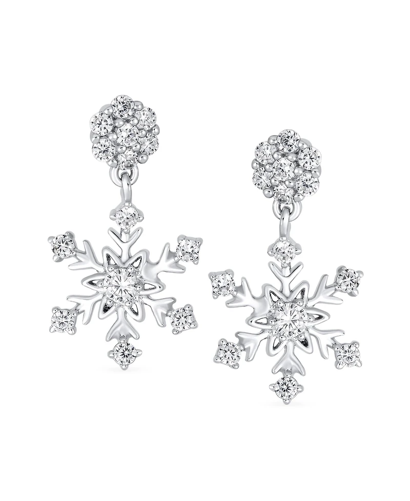 Bling Jewelry Winter Holiday Party Cz Cubic Zirconia Christmas Flower Frozen Snowflake Dangle Earrings Sterling Silver