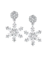 Bling Jewelry Winter Holiday Party Cz Cubic Zirconia Christmas Flower Frozen Snowflake Dangle Earrings Sterling Silver