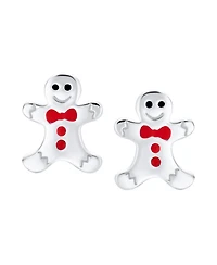 Bling Jewelry Small Fun Holiday Cartoon Christmas Winter Enamel Bow Tie Gingerbread man Stud Earrings Sterling Silver