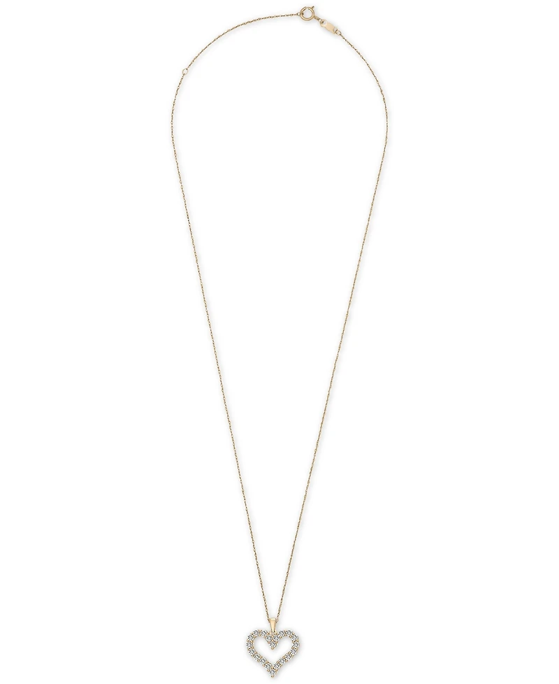 Diamond Open Heart Pendant Necklace (1 ct. t.w.) in 14k White or Yellow Gold, 18" + 2" extender