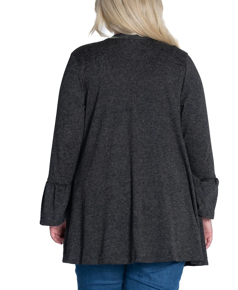 24seven Comfort Apparel Plus Size Bell Sleeve Open Cardigan Sweater