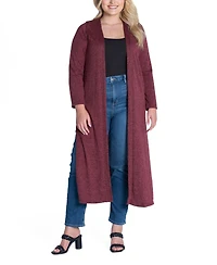 24seven Comfort Apparel Plus Size Long Duster Open Front Knit Cardigan Sweater
