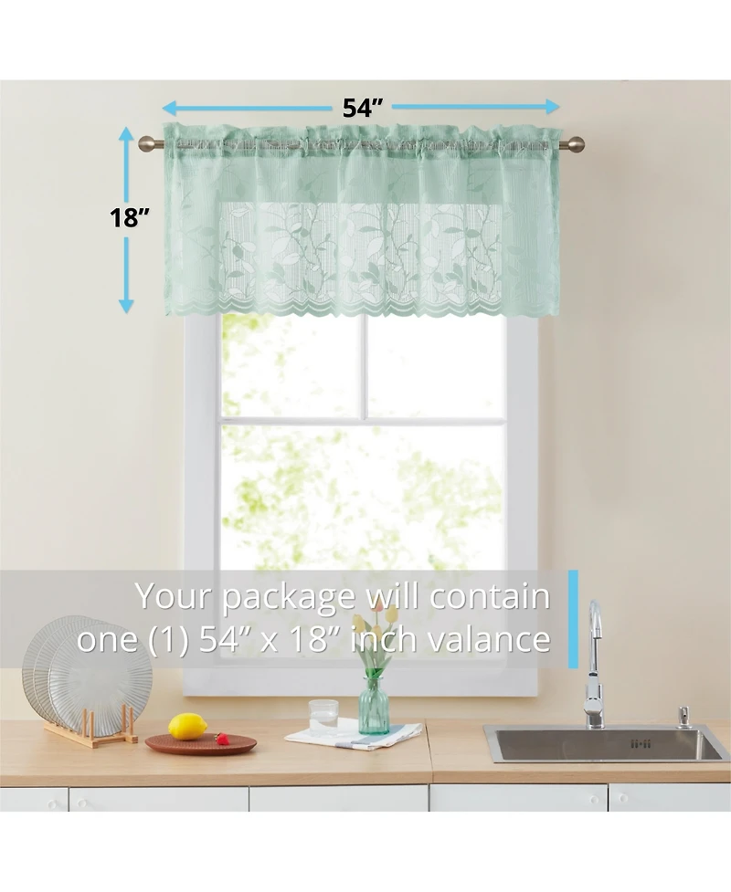 Hlc.me Joyce Lace Sheer Kitchen Curtain Valance Topper - Rod Pocket for Small Windows, Bathroom & Kitchen - 54 W x 18 L