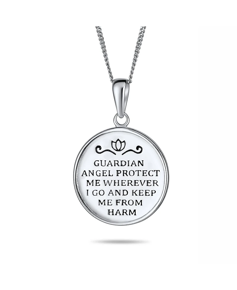 Bling Jewelry Round Medallion Disc Religious Reversible Two Sided Protection Prayer Guardian Angel Medal Pendant Necklace For Women Sterling Silver