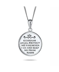 Bling Jewelry Round Medallion Disc Religious Reversible Two Sided Protection Prayer Guardian Angel Medal Pendant Necklace For Women Sterling Silver