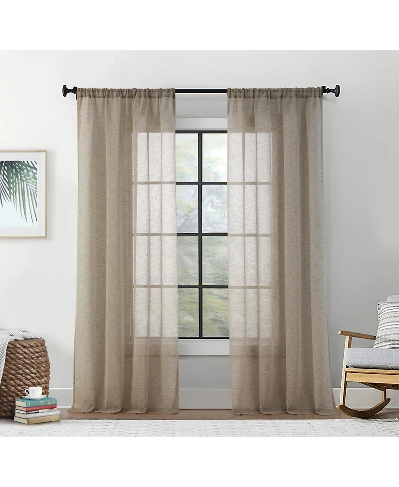 Hlc.me Penelope Faux Linen Textured Semi Sheer Privacy Sun Light Filtering Transparent Window Rod Pocket Thick Curtain Panels
