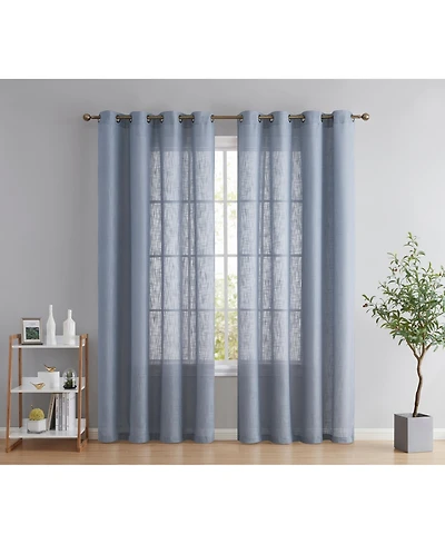 Hlc.me Abbey Faux Linen Textured Semi Sheer Privacy Sun Light Filtering Transparent Window Grommet Long Thick Curtains Drapery Panels for Bedroom & Li