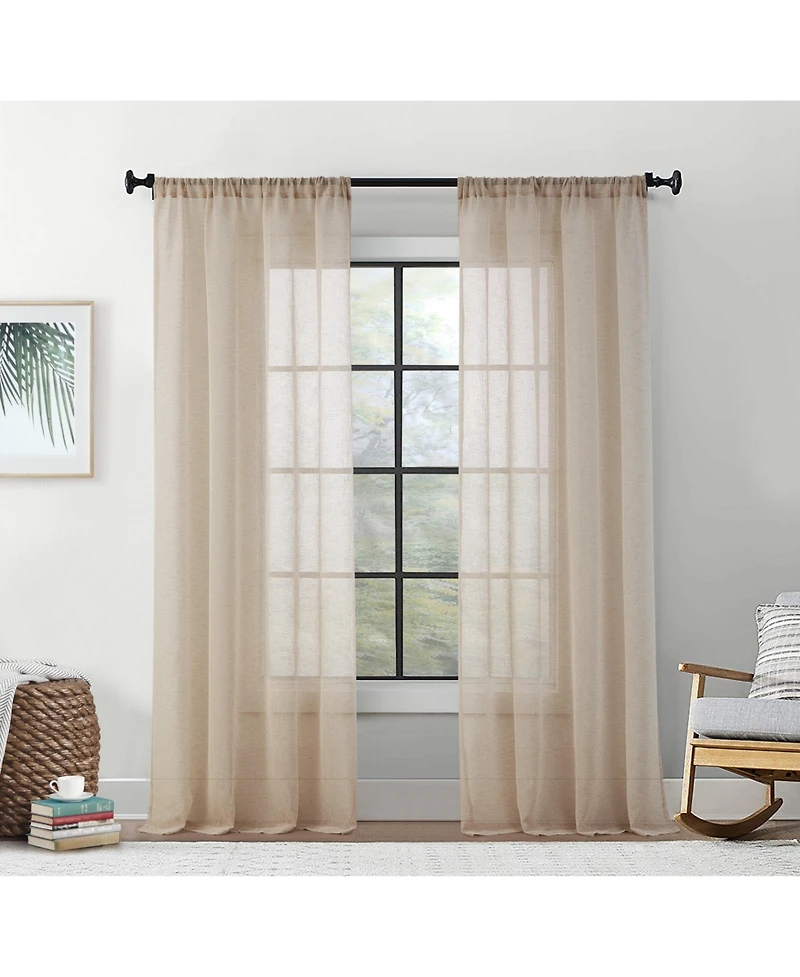 Hlc.me Penelope Faux Linen Textured Semi Sheer Privacy Sun Light Filtering Transparent Window Pocket Hole Thick Curtains Drapery Panels for Bedroom