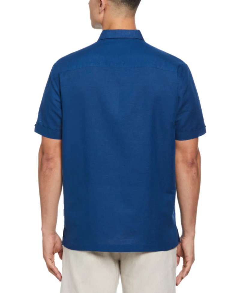 Cubavera Men's Short Sleeve Panel Button-Front Linen Camp Shirt