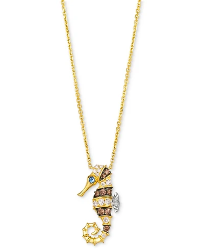Le Vian Nude Diamond & Chocolate Diamond (1/3 ct. t.w.) & Blueberry Sapphire Accent Seahorse Adjustable 19" Pendant Necklace in 14k Two Tone Gold
