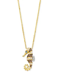 Le Vian Nude Diamond & Chocolate Diamond (1/3 ct. t.w.) & Blueberry Sapphire Accent Seahorse Adjustable 19" Pendant Necklace in 14k Two Tone Gold