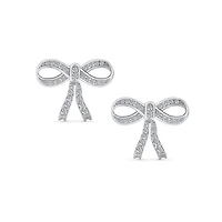 Bling Jewelry Delicate Dainty Ribbon Birthday Present Pave Cz Bow Stud Earrings For Sterling Silver