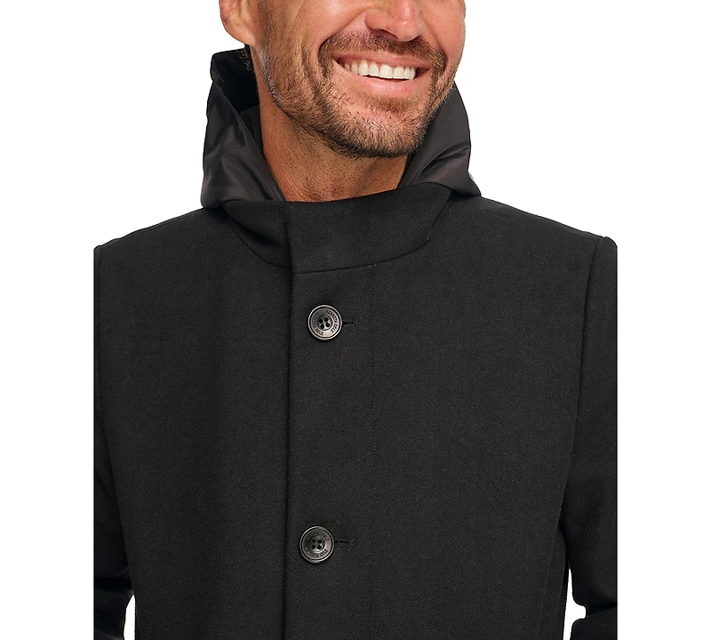 Kenneth Cole Men's Removable Hood Button Car Coat