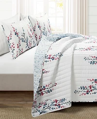 Lush Decor Mirabelle Watercolor Floral Reversible 3 Piece Quilt Set, King