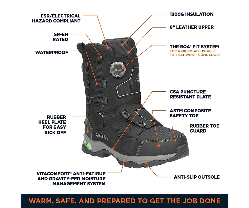 RefrigiWear Men's Extreme Double Dial Pac Boot - Waterproof, Insulated, and Anti-Slip for Cold