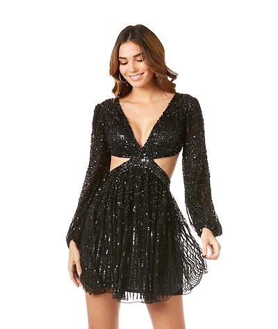 Lara Women's Long Sleeve Cut Out Dress with Lace Up Back