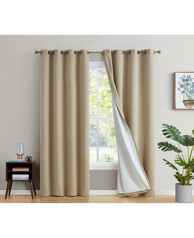 Hlc.me Dakota 100% Complete Blackout Lined Drapery with Double Layer Thermal Insulated Energy Efficient Window Curtain Grommet Panels for Bedroom & Li