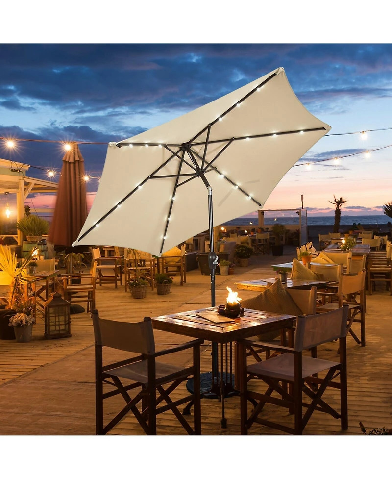 Slickblue 9 ft Solar Led Lighted Patio Market Umbrella Tilt Adjustment Crank Lift