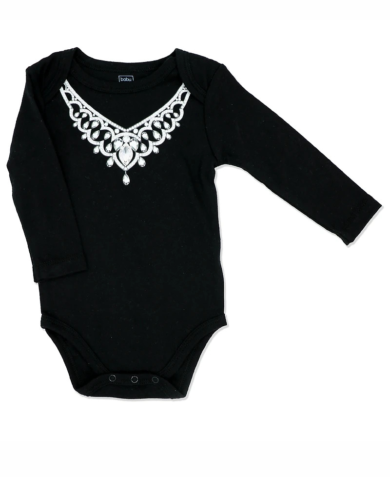 Baby Mode Girls Diamond Necklace Bodysuit, Pants and Socks, 3 Piece Set