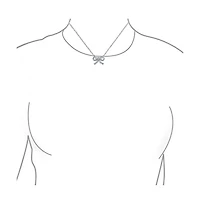 Bridal Wedding Delicate Clear Cubic Zirconia Pave Cz Station Romantic Holiday Present Ribbon Bow Pendant Necklace For Women For Teen .925 Sterling Sil