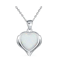 Bling Jewelry Love Created Framed White Synthetic Opal Heart Shaped Angel Wing Necklace Pendant Sterling Silver