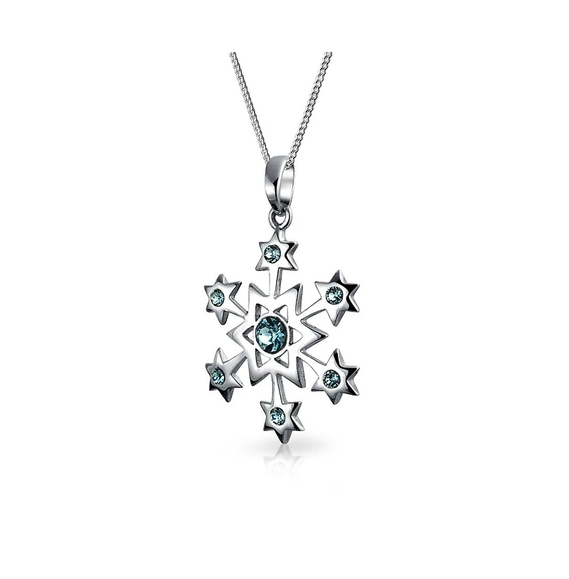 Bling Jewelry Frozen Winter Holiday Party Ice Blue Christmas Snowflake Star Pendant Necklace For Sterling Silver
