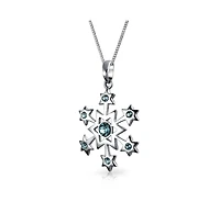 Bling Jewelry Frozen Winter Holiday Party Ice Blue Christmas Snowflake Star Pendant Necklace For Sterling Silver