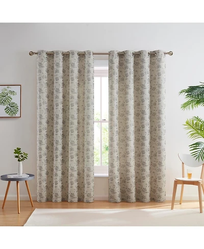 Hlc.me Zoey Burlap Flax Linen Floral Jacquard Privacy Light Filtering Transparent Window Grommet Short Thick Curtains Drapery Panels for Kitchen & Din