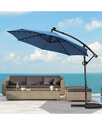 360° Rotation Solar Powered Led Patio Offset Umbrella without Weight Base