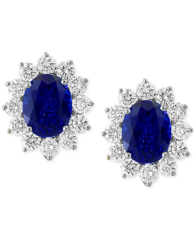 Effy Lab Grown Sapphire (3-3/4 ct. t.w.) & Lab Grown Diamond (1-5/8 ct. t.w.) Halo Stud Earrings in 14k White Gold