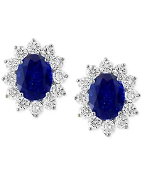 Effy Lab Grown Sapphire (3-3/4 ct. t.w.) & Lab Grown Diamond (1-5/8 ct. t.w.) Halo Stud Earrings in 14k White Gold