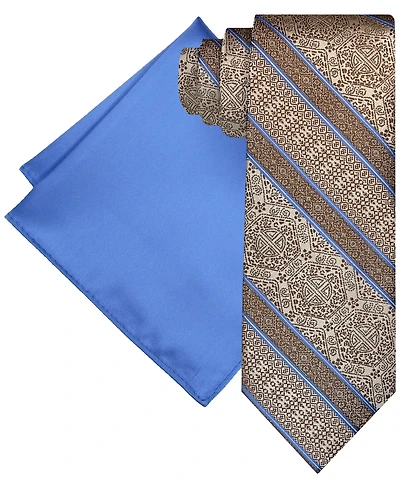 Steve Harvey Men's Tapestry Stripe Tie & Pocket Square Set