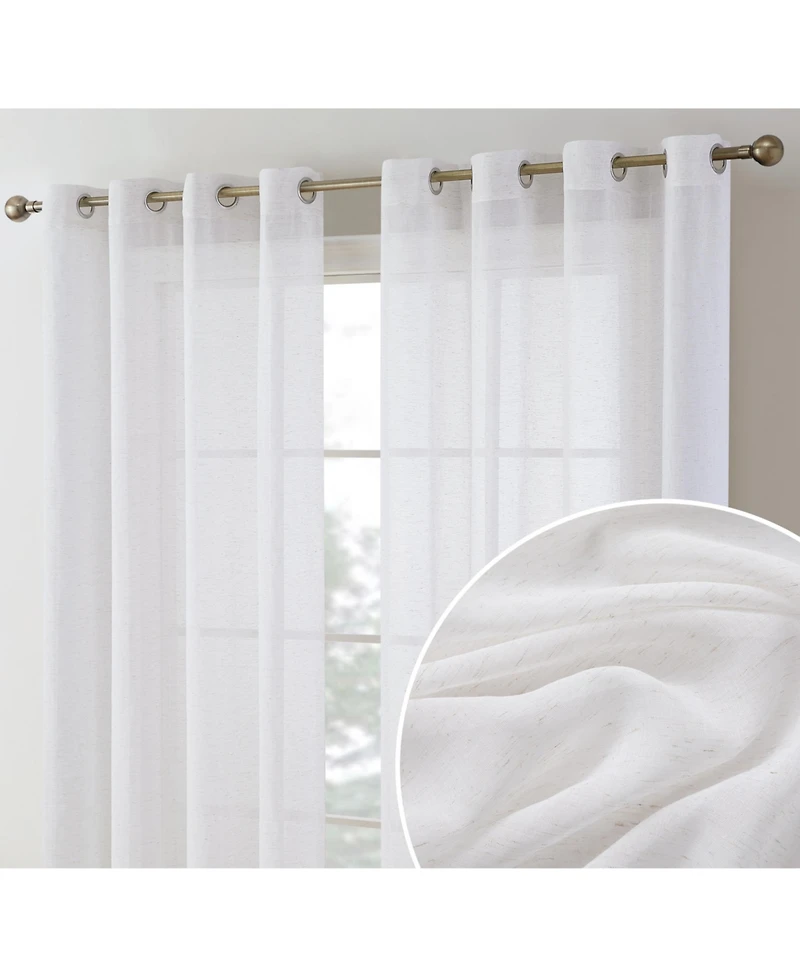 Hlc.me Sierra Burlap Flax Linen Semi Sheer Privacy Light Filtering Transparent Window Grommet Thick Curtains Drapery Panels for Office & Living Room