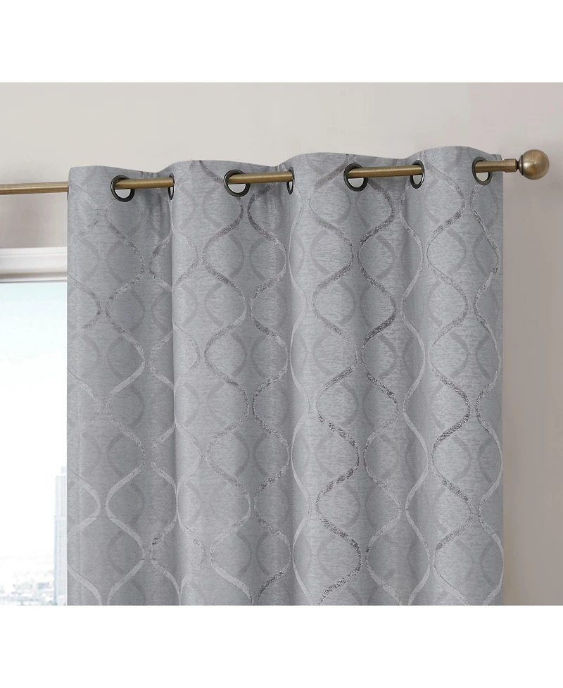 Hlc.me Versailles Lattice Flocked 100% Complete Blackout Thermal Insulated Window Curtain Grommet Panels, Energy Savings & Soundproof