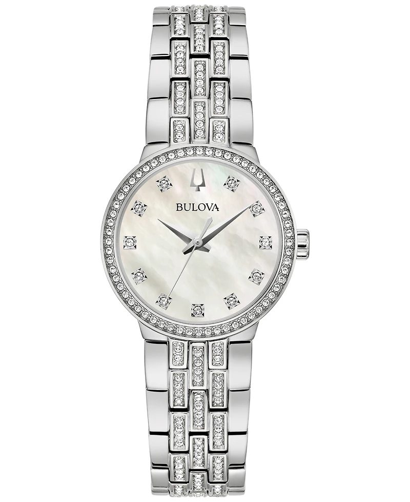 Bulova Women's Classic Crystal Stainless Steel Bracelet Watch Box Set 29mm