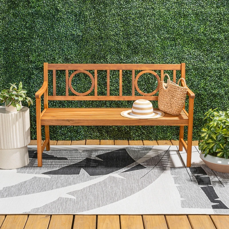 Jonathan Y Apollo Circle Back Acacia Wood Outdoor Garden Patio Bench