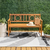 Jonathan Y Apollo Circle Back Acacia Wood Outdoor Garden Patio Bench