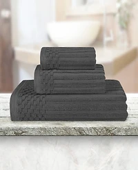 Superior Soho Checkered Border Cotton Ribbed Textured Ultra-Absorbent Towel, 3 Piece Set