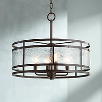 Franklin Iron Works Edinger Oil Rubbed Bronze Pendant Chandelier 20" Wide Rustic Clear Waterglass Textured Shade 4-Light Fixture for Dining Room