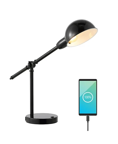 Jonathan Y Curtis Vintage Industrial Iron Adjustable Dome Shade Led Task Lamp with Usb Charging Port